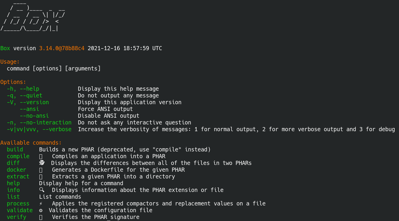 CLI output of box.phar