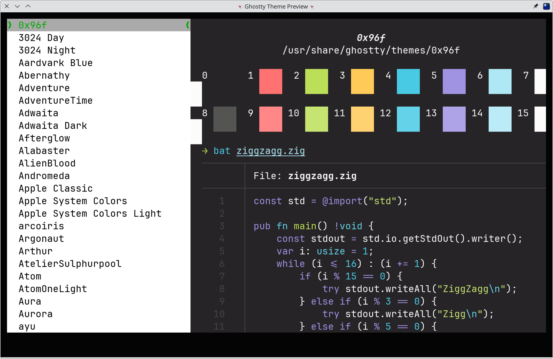 Ghostty Terminal Theme Preview