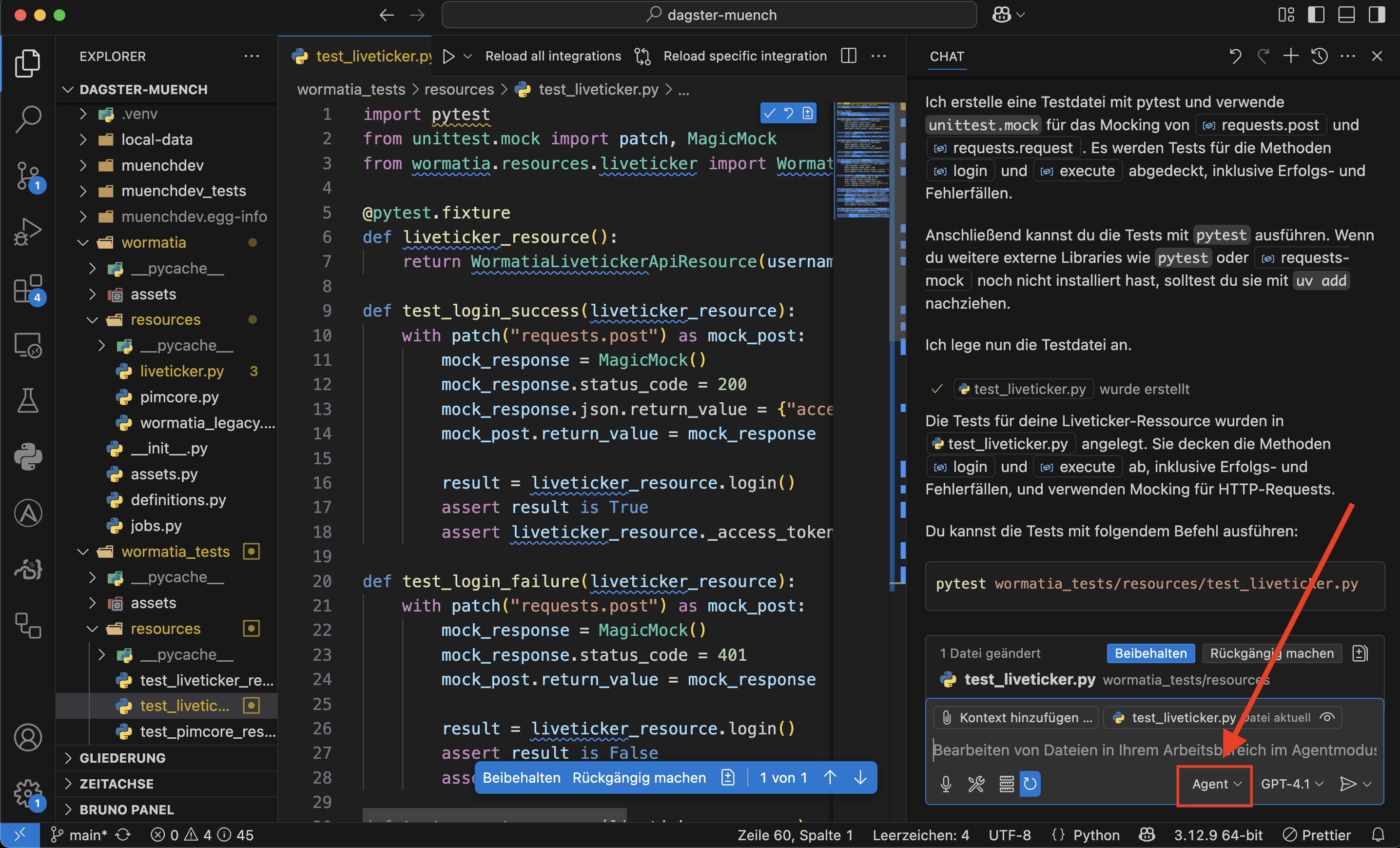 VS-Code mit GitHub CoPilot Agent der gerade Änderungen vorschlägt