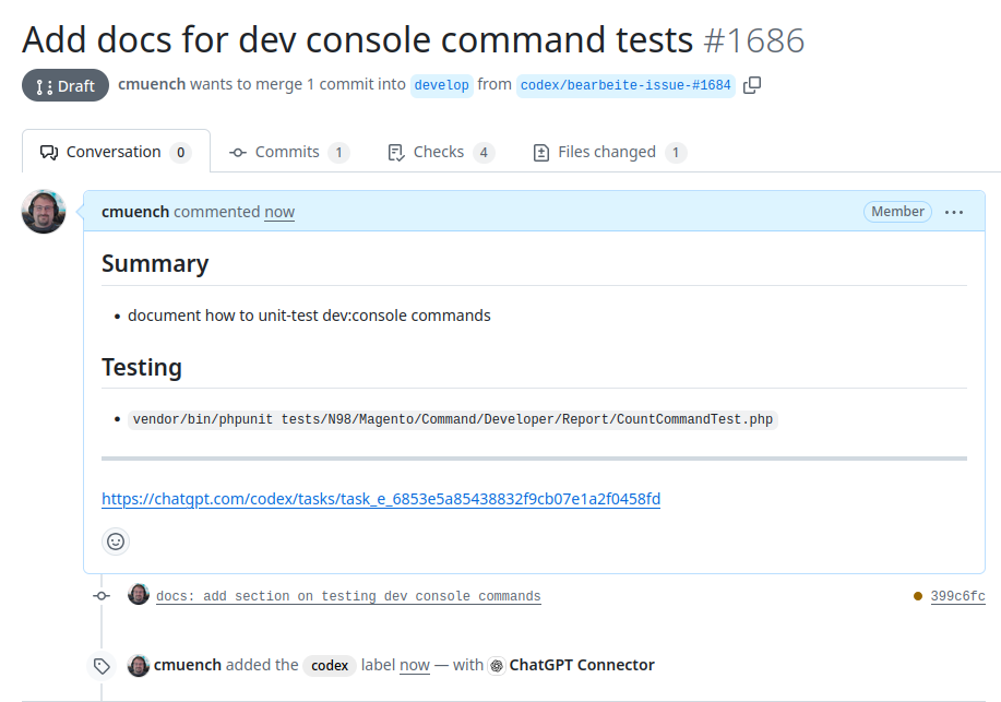 Ein GitHub PR der vom AI Agent erstellt wurde