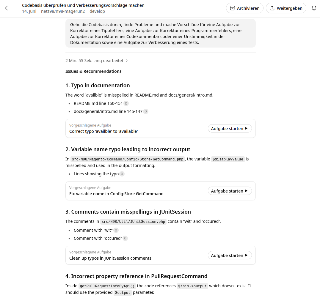 Code Review Ergebnis von Codex