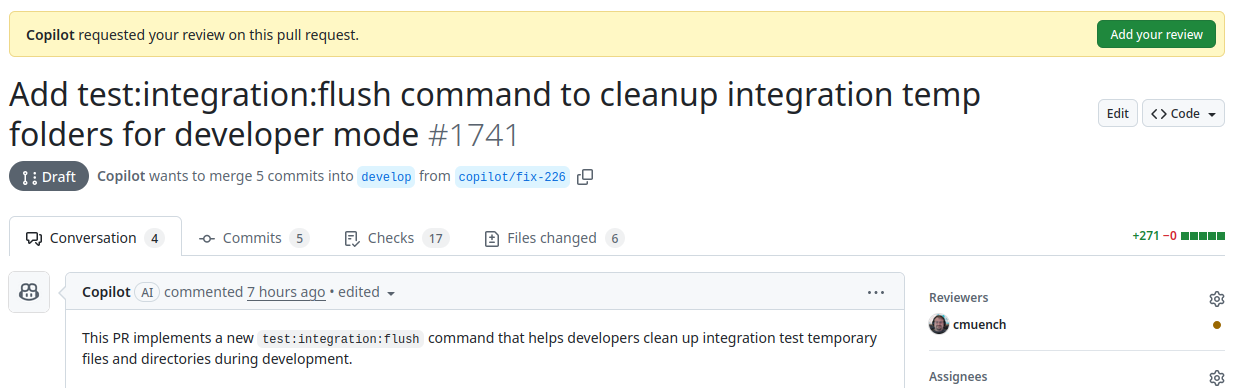 Pull Request der vom GitHub CoPilot Agent erstellt wurde