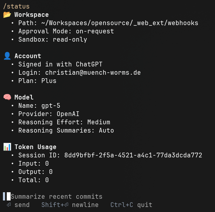 Codex Status-Ansicht