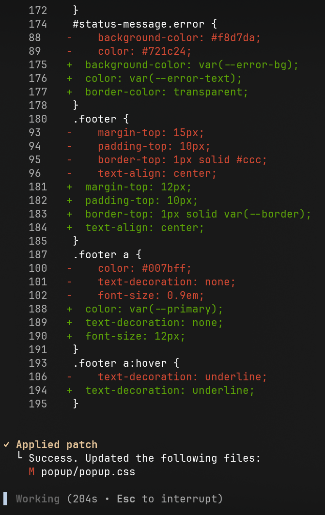 Codex macht CSS Änderungen