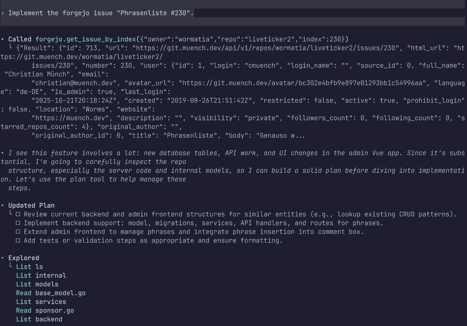 Codex holt alle Infos über den MCP Server
