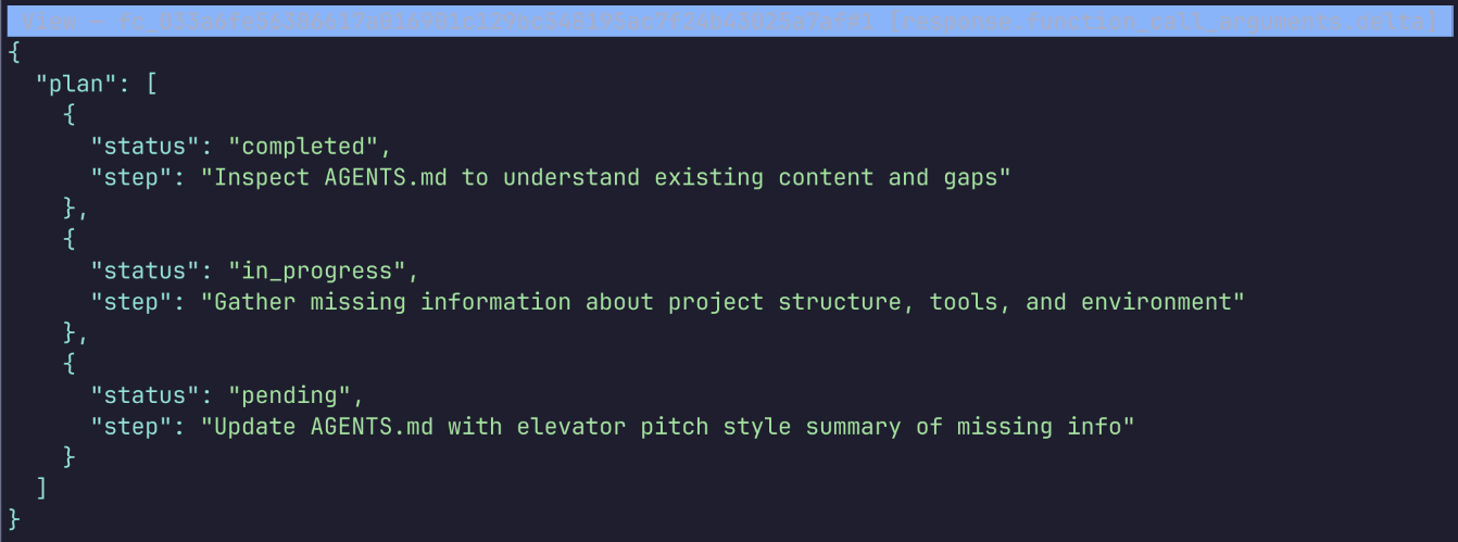 Codex-X-Rays im Terminal mit Detailausgabe einer Log-Meldung