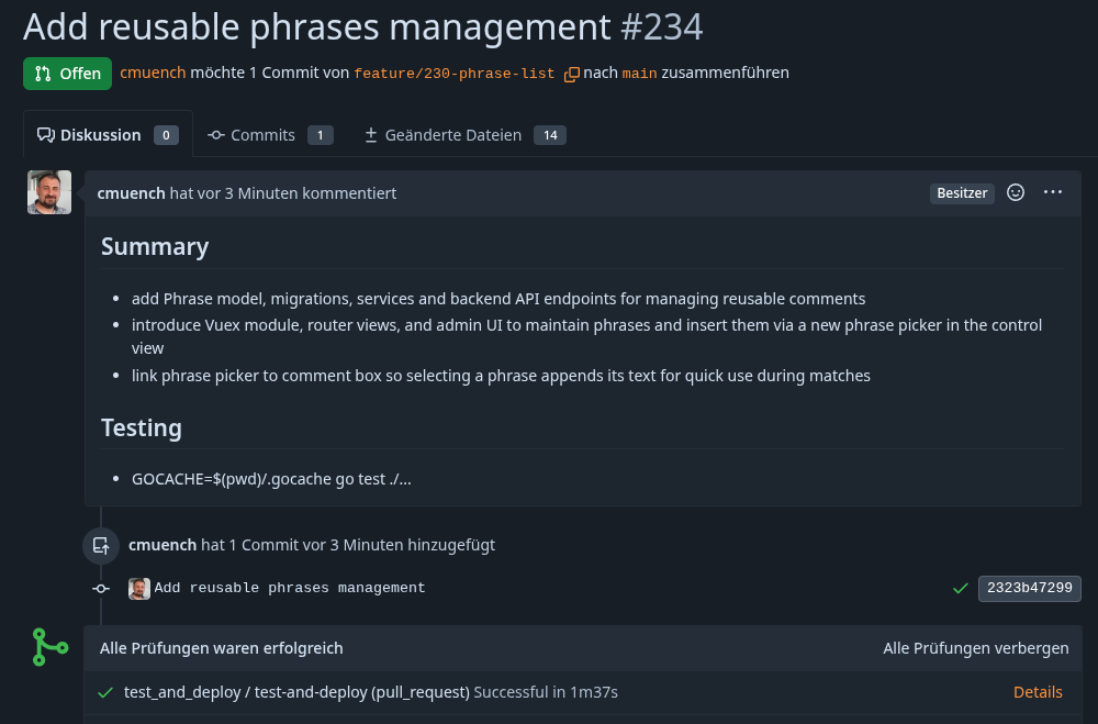 Der fertige Pull Request ist das Ergebnis