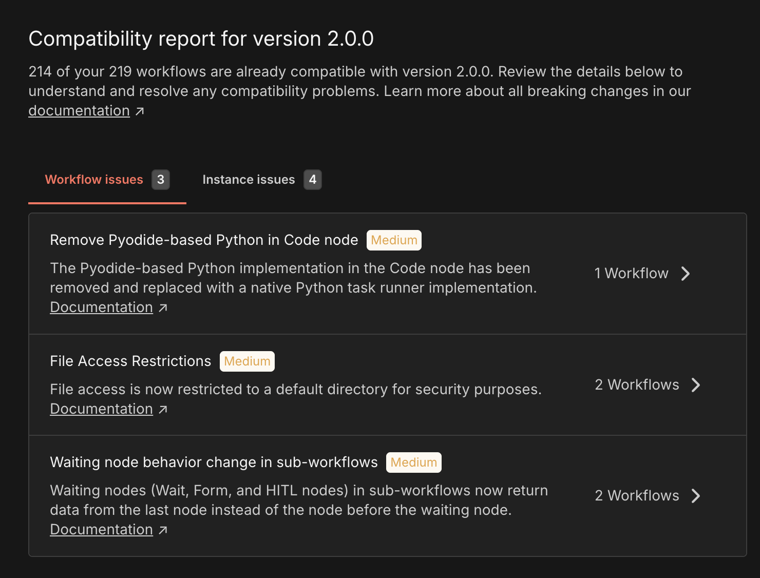 Der praktiwsche Migration Reoort im n8n Backend