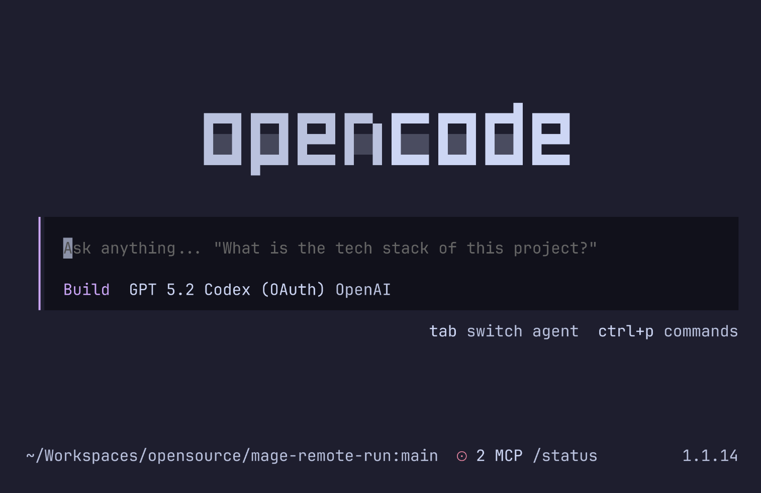 OpenCode TUI Welcome Screen