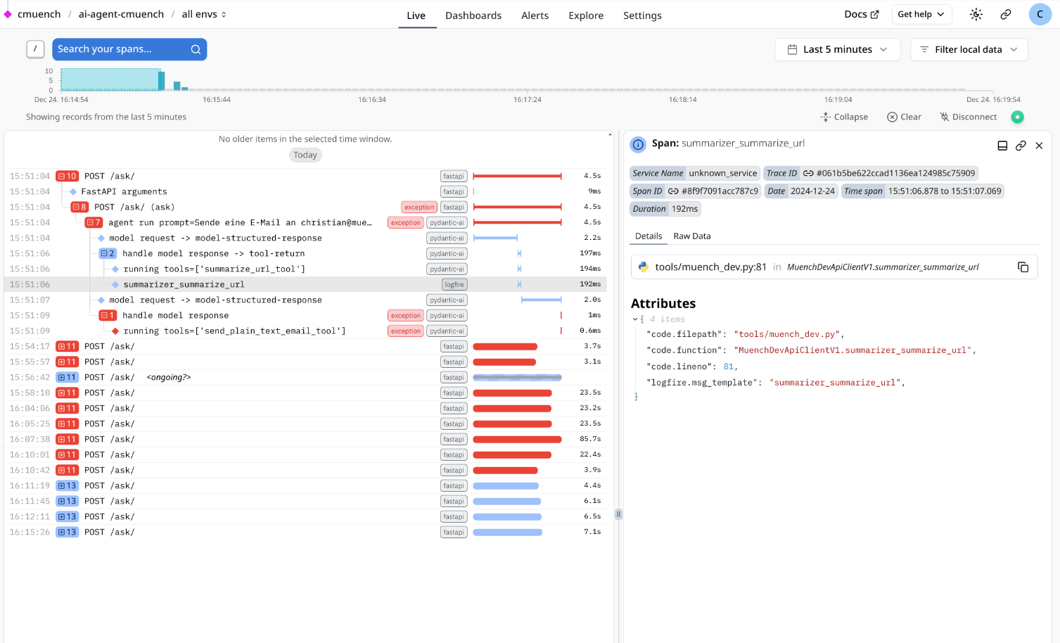 Pydantic Logfire Dashboard