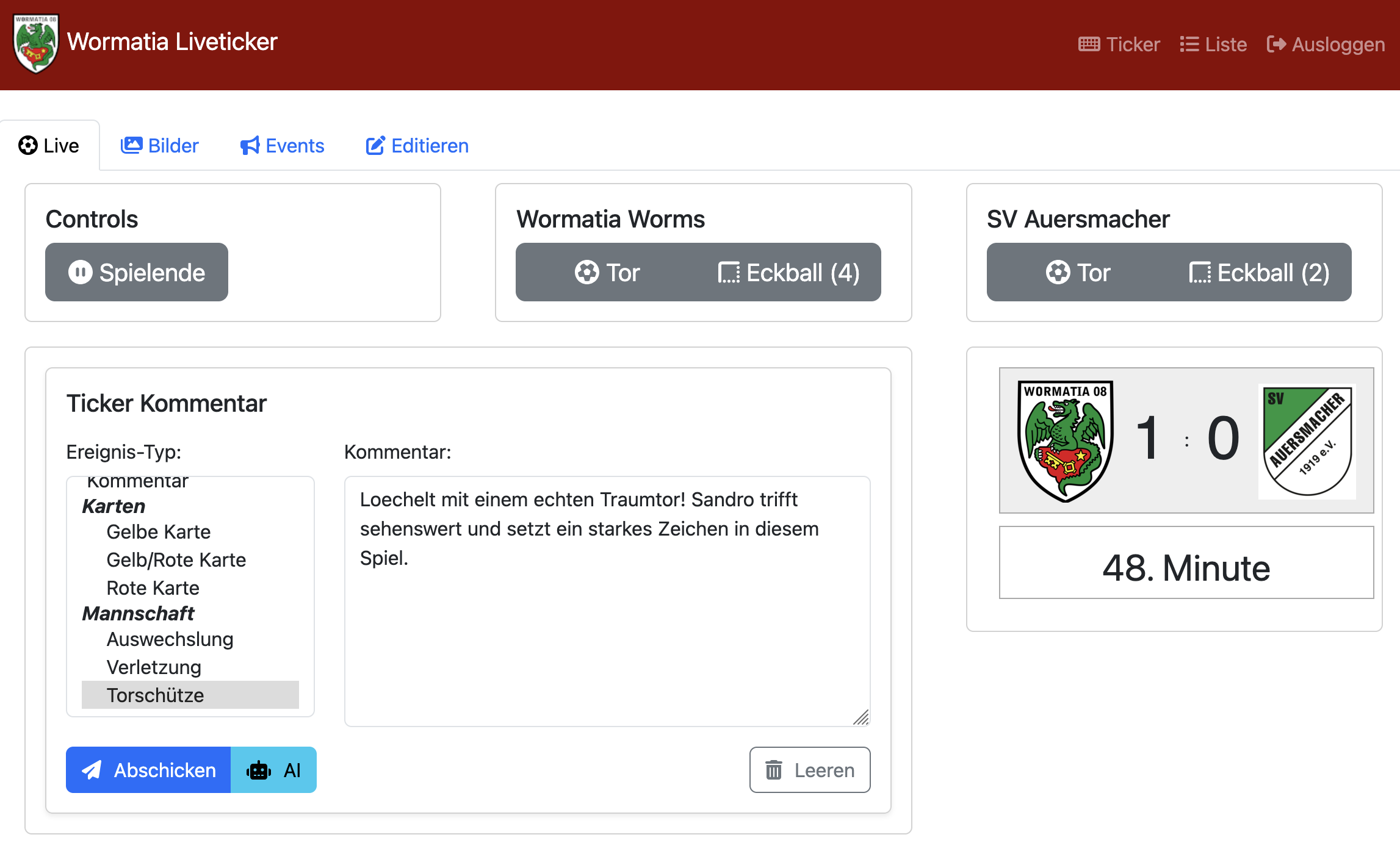 Der neue AI Button im Liveticker