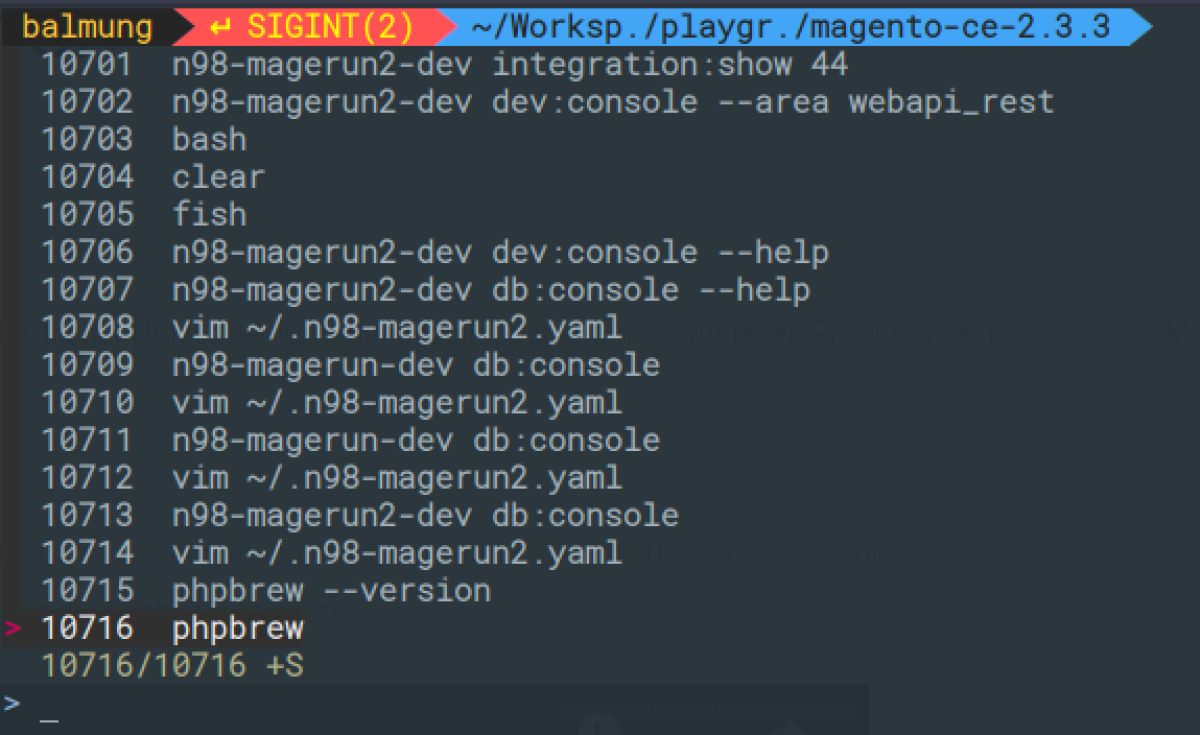 Schneller in der Shell Historie suchen