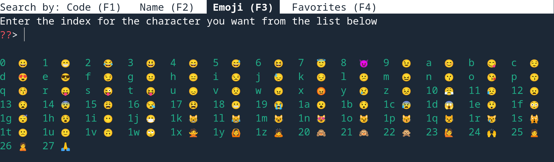 Emoji Browser direkt in der Konsole
